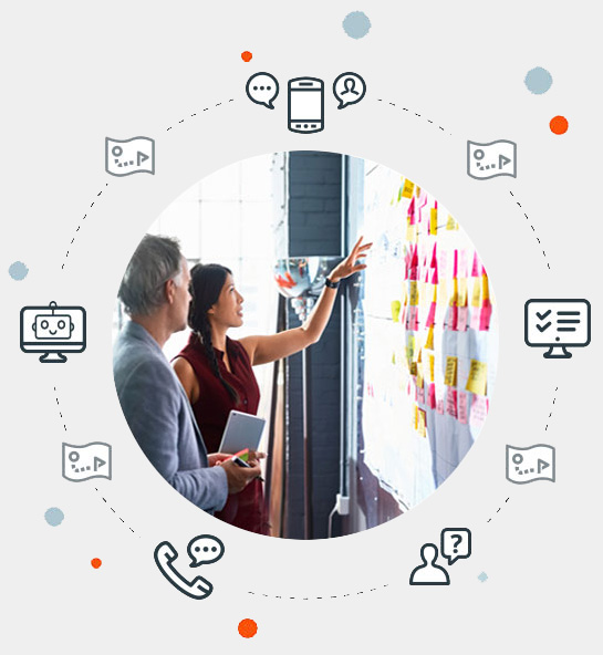 Coworkers discussing a customer journey map