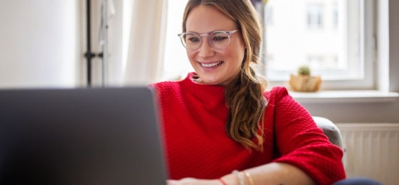 A woman working from home